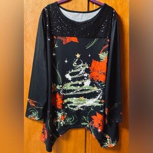 Vintage Christmas -themed long-sleeved asymmetrical tunic